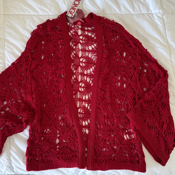 BONGO Red Openwork Crochet Cardigan - Picture 6 of 9